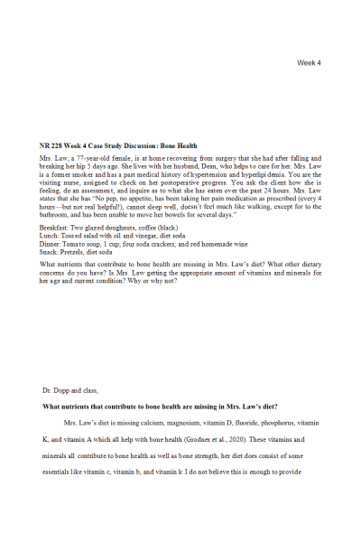 NR 228 Week 4 Case Study Discussion; Bone Health (Response Added)