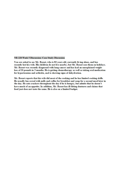 NR 228 Week 5 Discussion; Elderly Case Study Discussion (With Response)