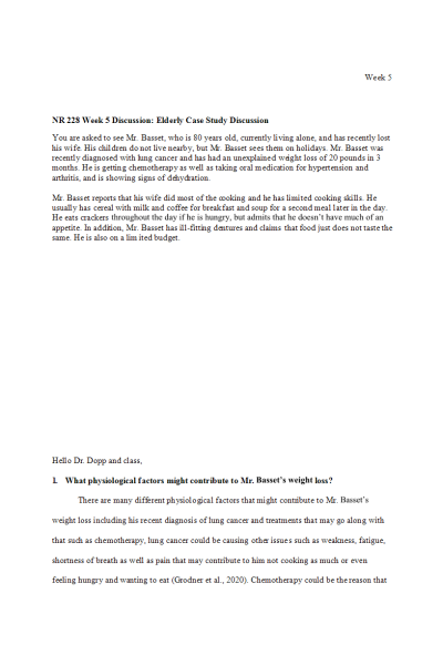 NR 228 Week 5 Discussion; Elderly Case Study Discussion