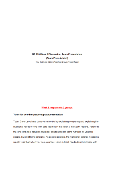 NR 228 Week 8 Discussion; Team Presentation