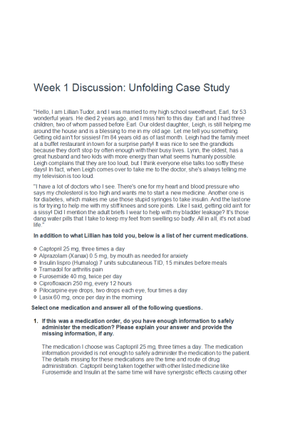 NR 293 Week 1 Discussion; Unfolding Case Study