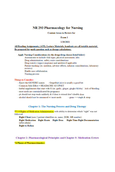 NR 293 Week 3 Exam 1 Content Areas to Review