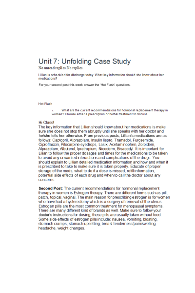 NR 293 Week 7 Discussion; Unfolding Case Study