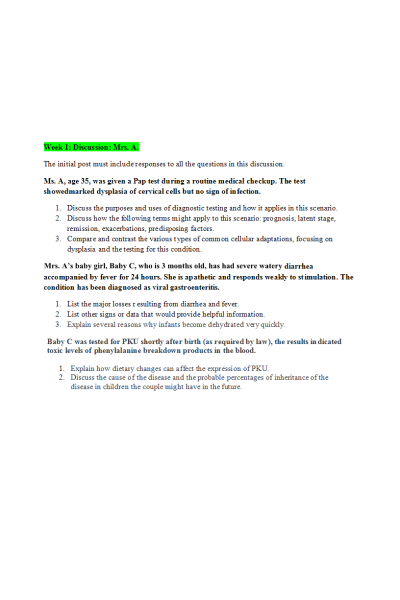 NR 283 Week 1 Discussion; Mrs. A, age 35, was given a Pap