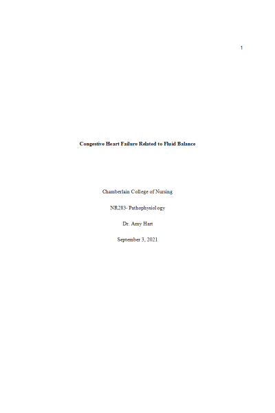NR 283 Week 3 Concept Process Assignment # 1; Congestive Heart Failure Related to Fluid Balance