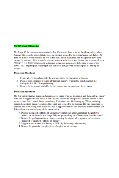 NR 283 Week 3 Discussion; Skin and Respiratory System Disorders