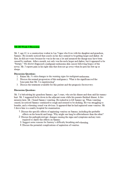 NR 283 Week 3 Discussion; Skin and Respiratory System Disorders