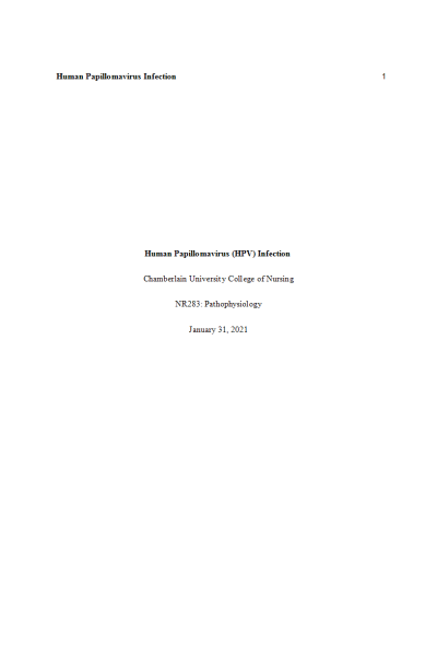 NR 283 Week 6 Assignment; RUA Paper - Human Papillomavirus (HPV) Infection