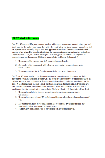 NR 283 Week 8 Discussion; Ms. X, a 32-year-old Hispanic woman