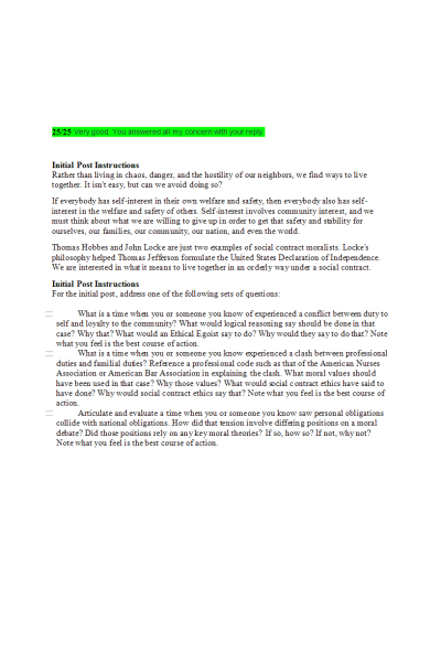 ETHC 445N Week 3 Discussion & Follow-up; Self and Others