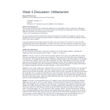 ETHC 445N Week 4 Discussion; Utilitarianism - Option 2