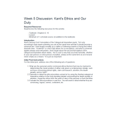 ETHC 445N Week 5 Discussion; Kant s Ethics and Our Duty