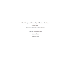 ETHC 445N Week 7 Assignment; Course Project Milestone; Final Paper - Death Penalty