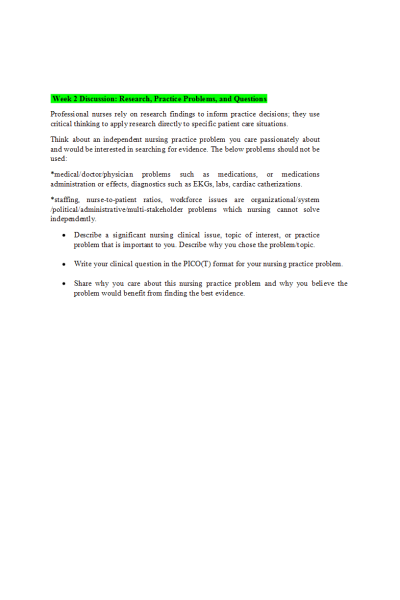 NR 439 Week 2 Discussion Question; Research, Practice Problems, and Questions: Jan 2022