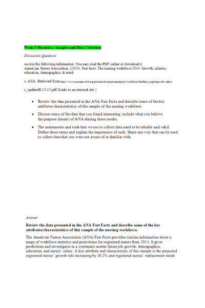 NR 439 Week 5 Discussion Question; Samples and Data Collection: Jan 2022