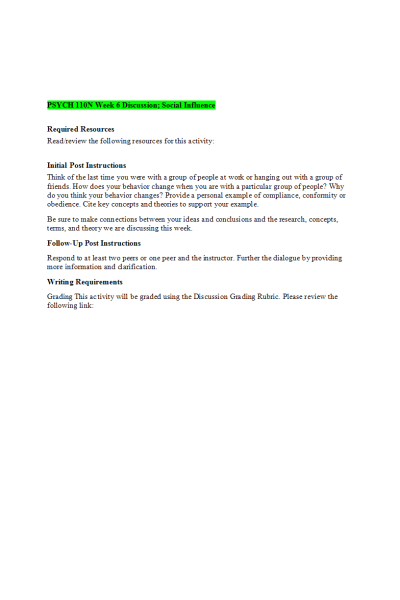 PSYC 110N Week 6 Discussion; Social Influence