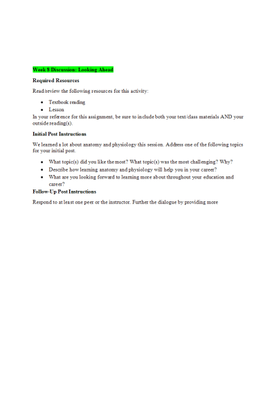 PSYC 110N Week 8 Discussion; Looking Ahead (Version 1)