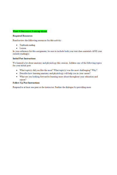 PSYC 110N Week 8 Discussion; Looking Ahead (Version 2)