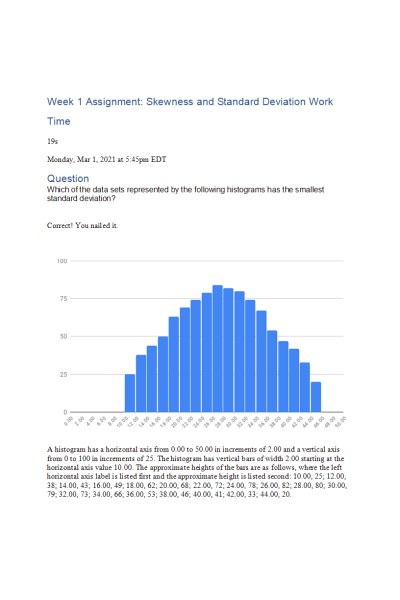 MATH 399N Week 1 Assignment; Skewness and Standard Deviation Work Time