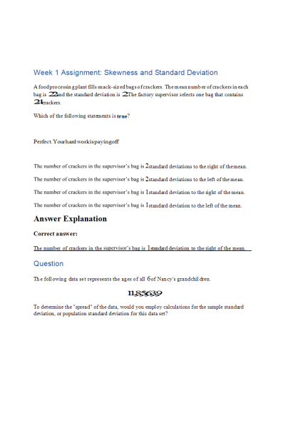 MATH 399N Week 1 Assignment; Skewness and Standard Deviation