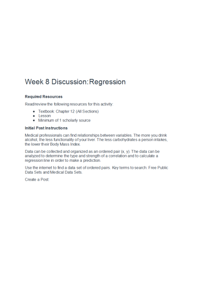 MATH 399N Week 8 Discussion; Regression