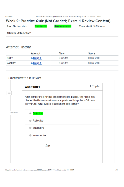 NR 302 Week 2 Practice Quiz; Exam 1 Review Content