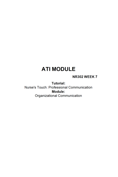 NR 302 Week 7 Assignment; Nurse Touch Professional Communication - Organizational Communication