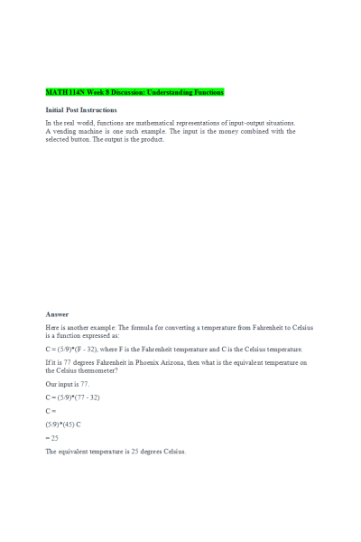 MATH 114N Week 8 Discussion; Understanding Functions