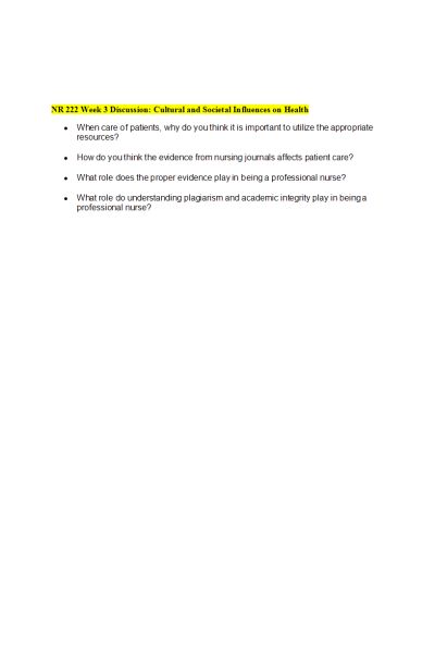 NR 222 Week 3 Discussion; Cultural and Societal Influences on Health