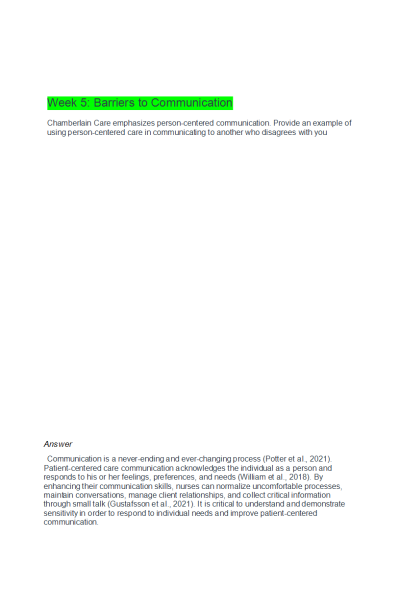 NR 222 Week 5 Discussion; Barriers to Communication 