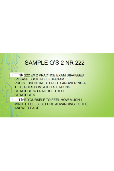 NR 222 Week 5 Exam 2; Sample Questions-Answers