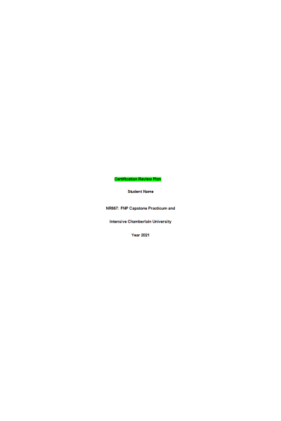 NR 667 Week 1 Assignment; Certification Review Plan