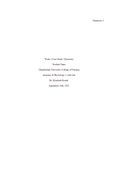BIOS 251 Week 2 Case Study; Chemistry