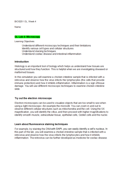 microscopy lab report biology