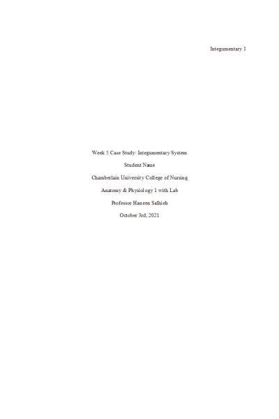 BIOS 251 Week 5 Case Study; Integumentary System