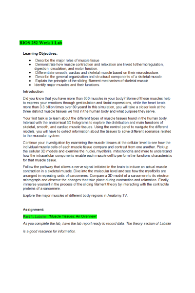 BIOS 252 Week 1 Muscular System - Lab