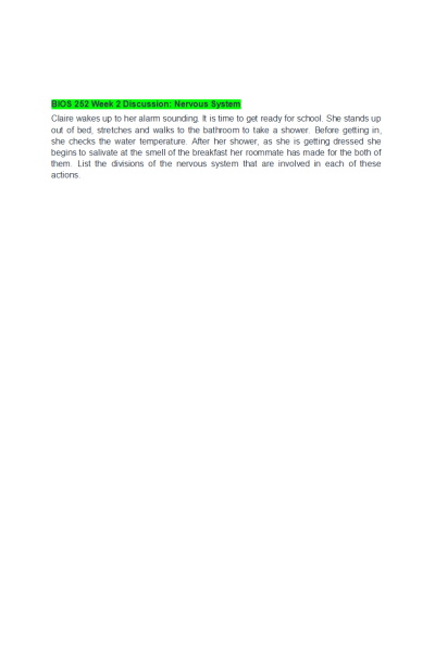 BIOS 252 Week 2 Discussion Question; Nervous System