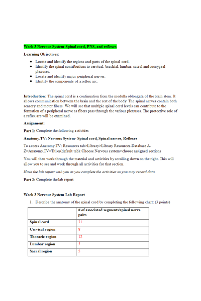 BIOS 252 Week 3 Nervous System-Spinal cord, PNS, and reflexes - Lab
