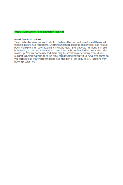 BIOS 252 Week 7 Discussion Question; The Endocrine System