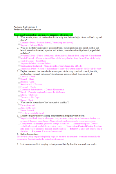 BIOS 252 Week 8 Final Exam Review