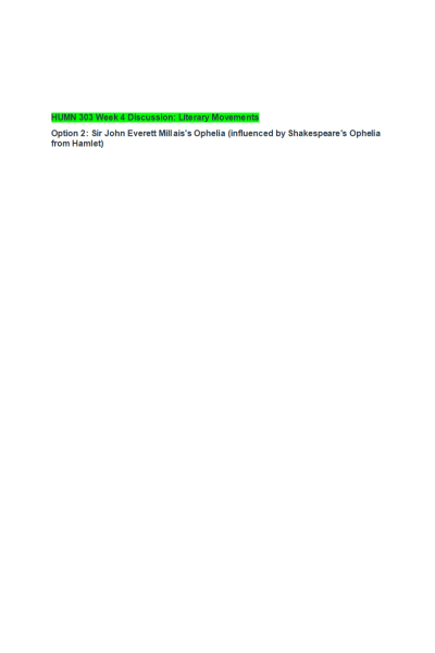 HUMN 303N Week 4 Discussion; Literary Movements (Option 2)