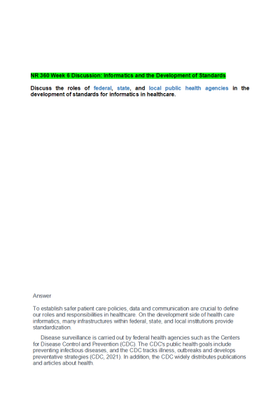 NR 360 Week 6 Discussion; Informatics and the Development of Standards
