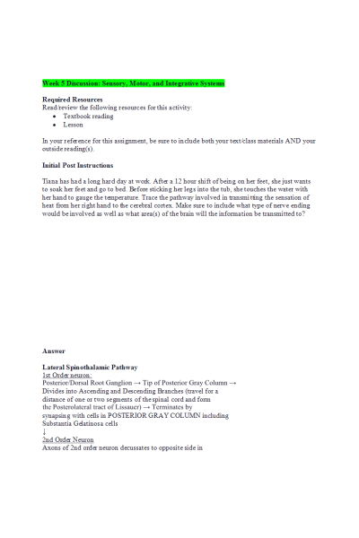 BIOS 252 Week 5 Discussion; Sensory, Motor, and Integrative Systems