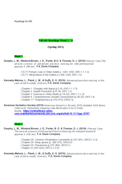 NR 601 Weekly Readings Week 1 - 8