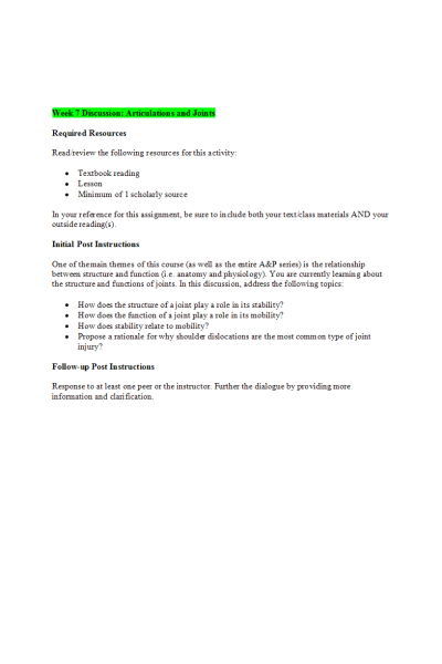 BIOS 251 Week 7 Discussion; Joints and Articulations