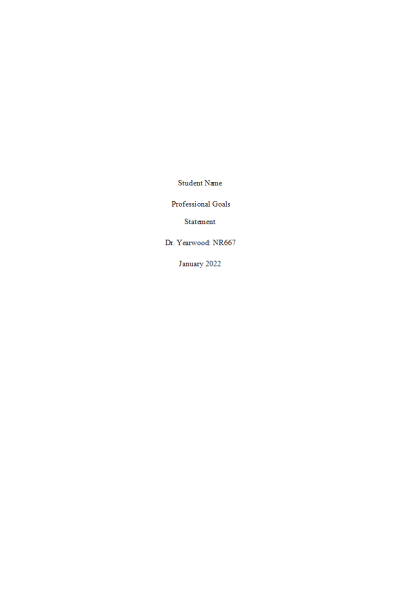 NR 667 Introduction Section; Professional Goals Statement #2