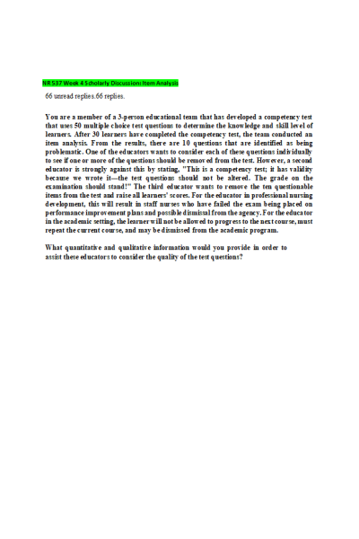 NR 537 Week 4 Scholarly Discussion; Item Analysis
