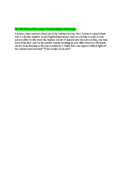 NR 535 Week 6 Discussion; Ethical Rights of Students