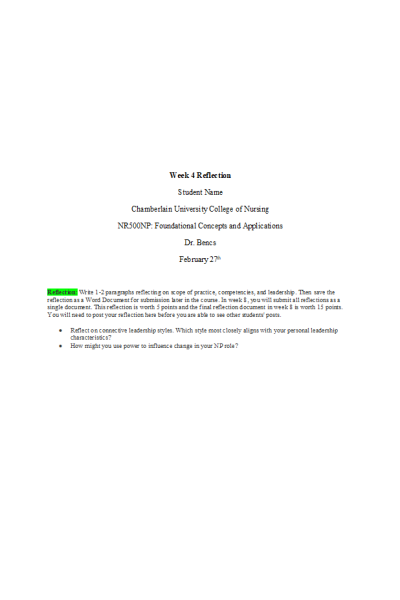 NR 500 Week 4 Discussion; Reflection On learning