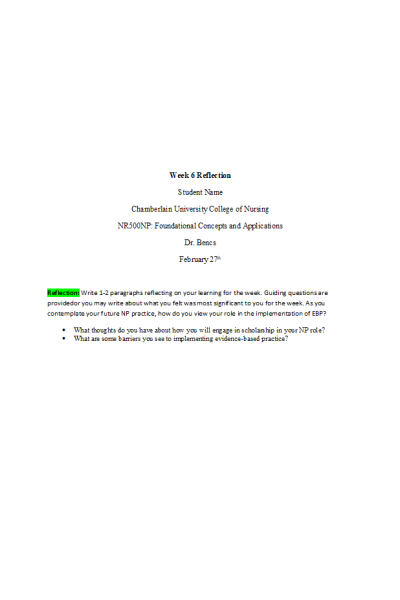NR 500 Week 6 Discussion; Reflection On learning